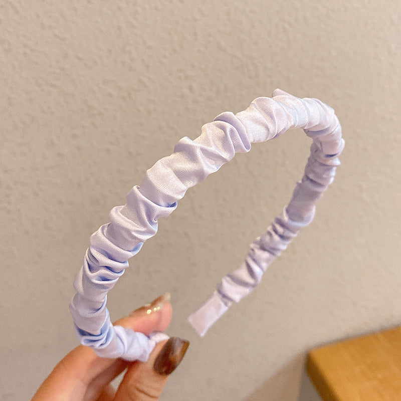 All-match Solid Color Satin Pleated Headband Hair Band Female Headdress
