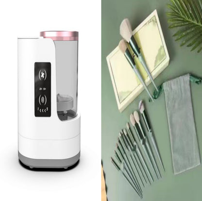 Nettoyeur de pinceaux de maquillage électrique rechargeable, outil de nettoyage de pinceaux de maquillage avec support automatique \ Electric Makeup Brush Cleaner Rechargeable Makeup Brushes Cleaning Tool Automatic Stand Device