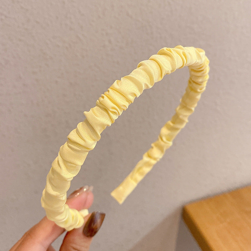 All-match Solid Color Satin Pleated Headband Hair Band Female Headdress