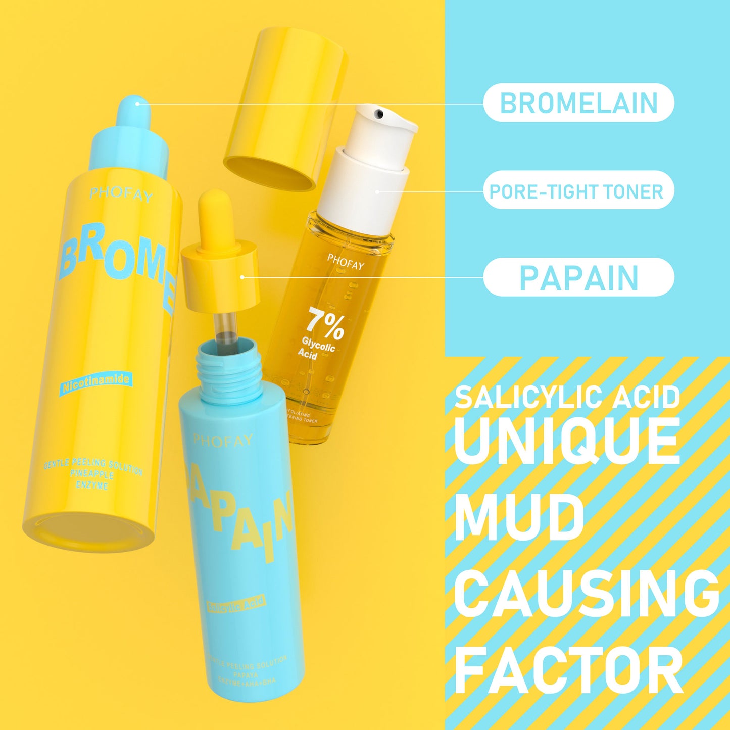 Lotion tonique exfoliante et éclaircissante à l'acide glycolique AHA de Phofay \ Phofay Exfoliating and Brightening Toner with Glycolic Acid AHA