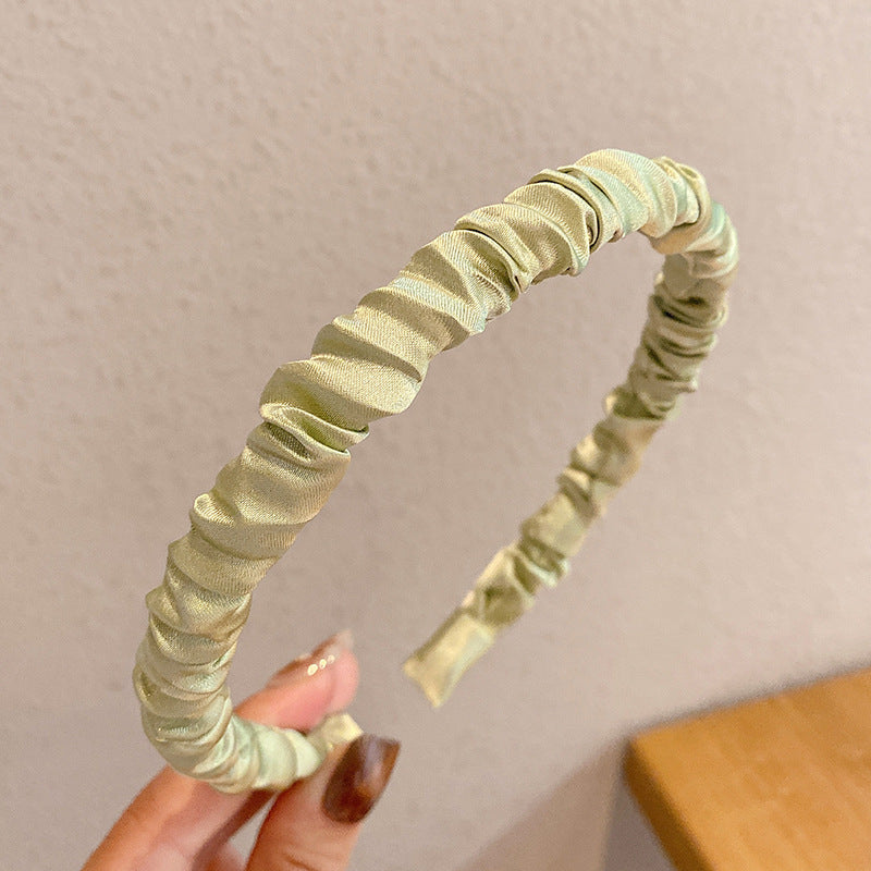 All-match Solid Color Satin Pleated Headband Hair Band Female Headdress