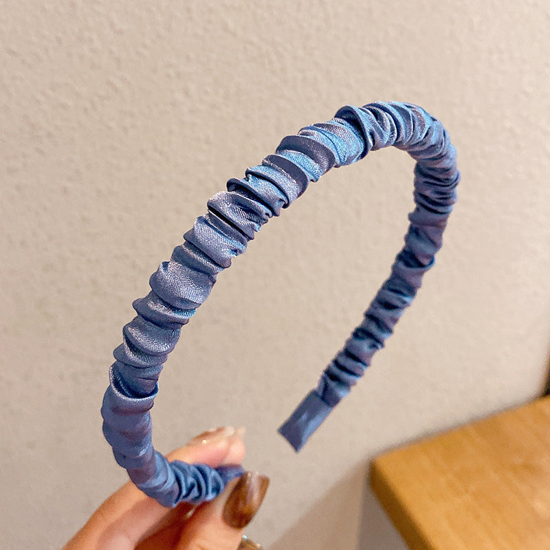 All-match Solid Color Satin Pleated Headband Hair Band Female Headdress