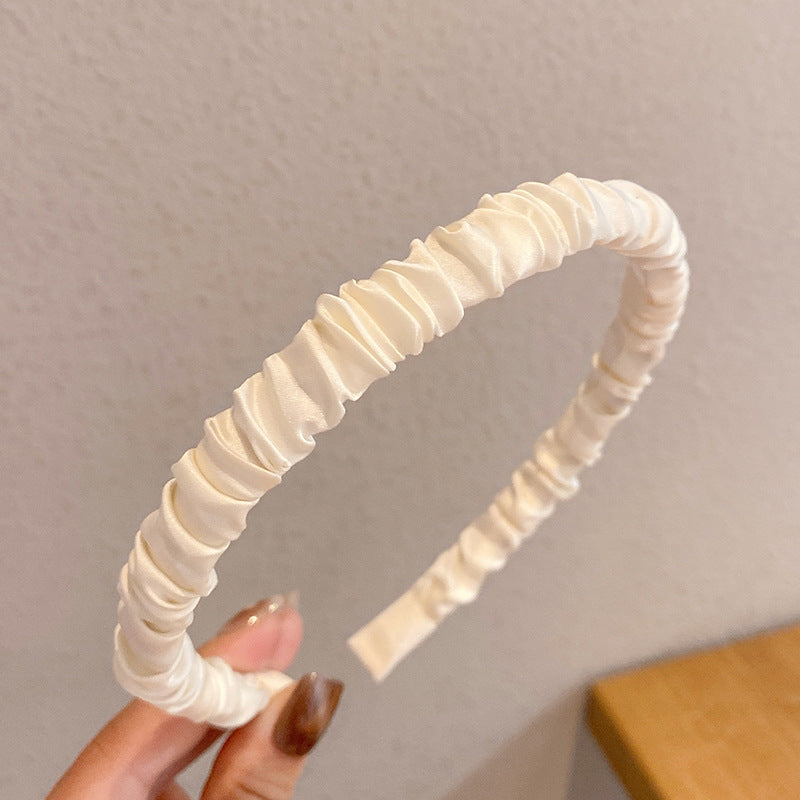 All-match Solid Color Satin Pleated Headband Hair Band Female Headdress